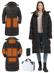 Windpost women's heated jacket fabric close-up with windproof finish for winter warmth.