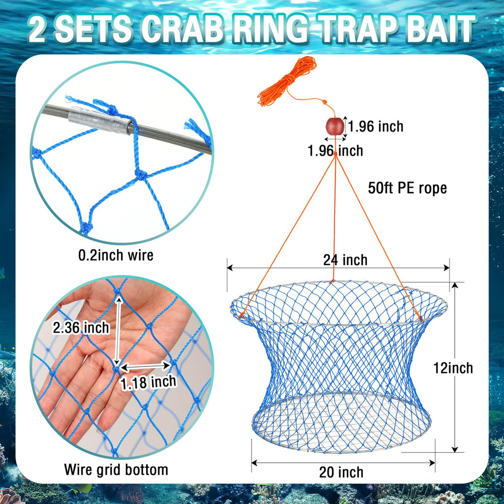 Collapsible crab traps with wire grid bottom and orange visibility rope