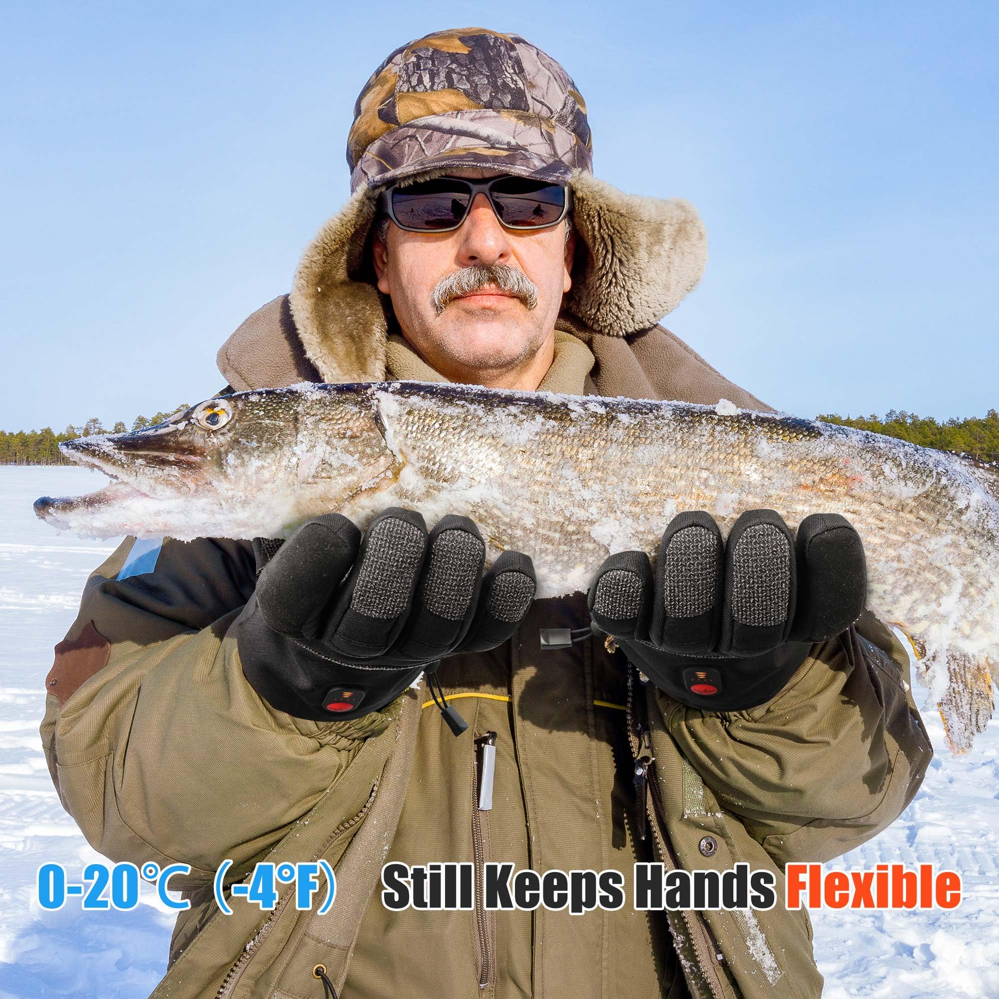 WINGLEOV carbon heating elements image focuses on 149°F warmth for cold-weather work.