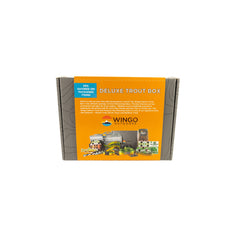Front view of the Wingo Outdoors Deluxe Trout Gift Box with trout-pattern packaging