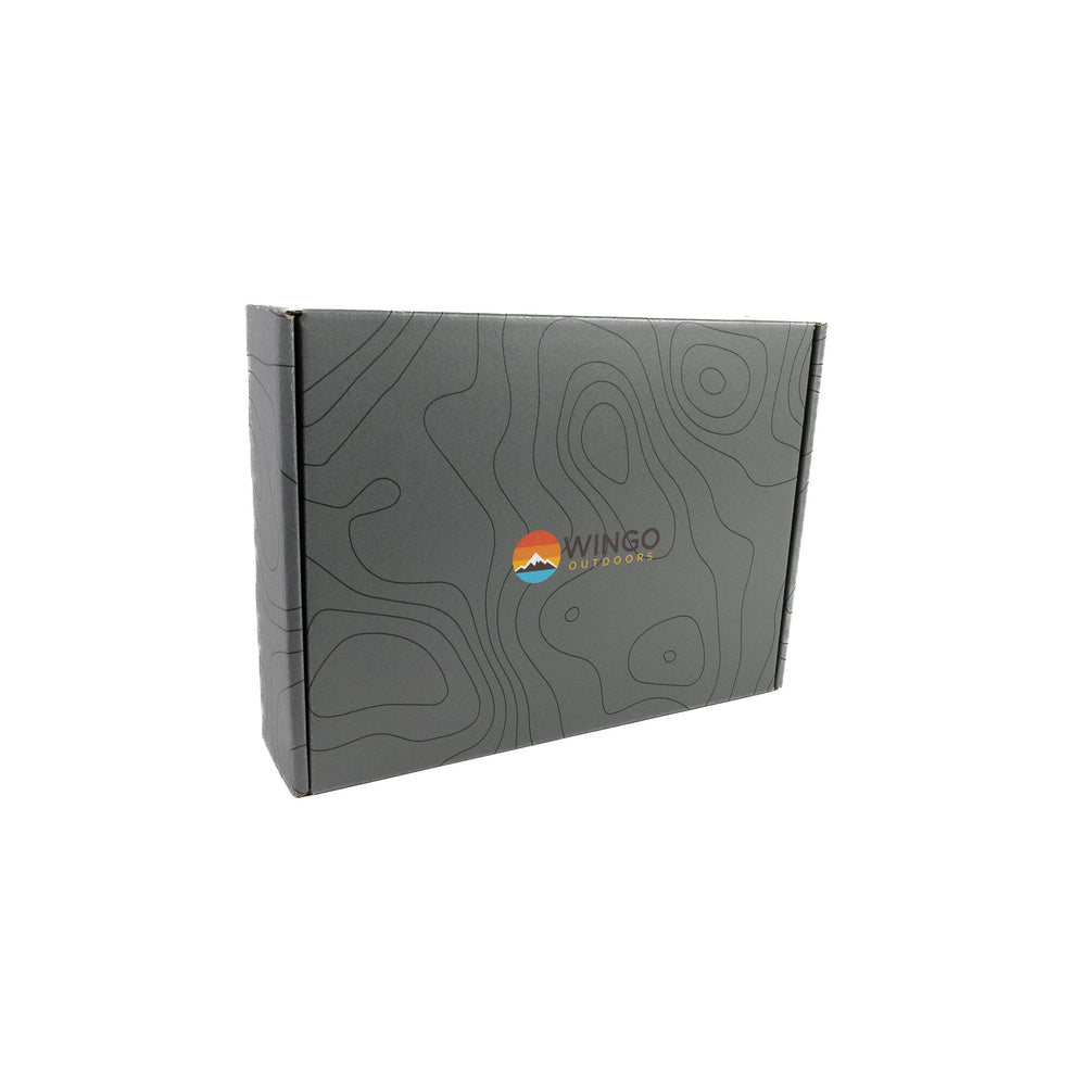 Trout-patterned packaging featuring Brown Trout, Brook Trout, and Rainbow Trout