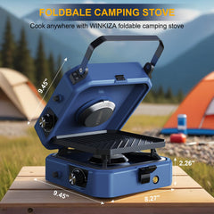 WINKIZA foldable camping stove with carrying handle enhances portability on trips.
