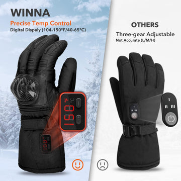Winna heated gloves battery-view demonstrates long-lasting 3-9 hours of warmth.