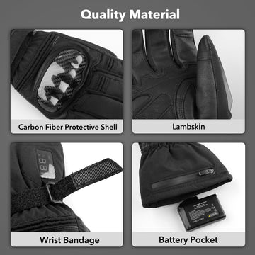 Winna heated motorcycle gloves leather exterior and durable palm for rugged use.