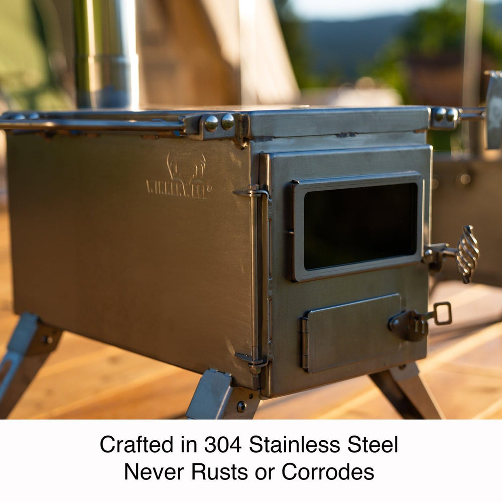 Winnerwell Nomad Medium Stove stacked chimney sections for transport