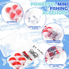 Includes 8 floats, 24 jig head hooks and 40 fishing hooks