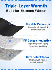 Detachable face mask attached to the hat with metal snaps