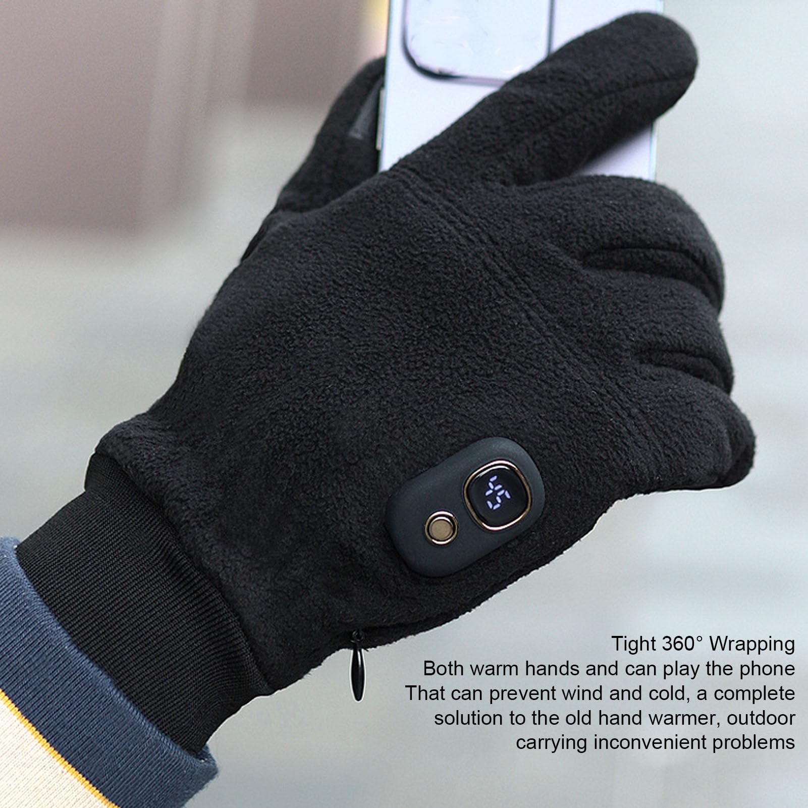 Winter Warm Heating Gloves double-layer warmth with windproof outer and fleece inner.