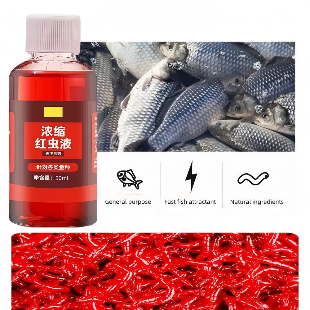 Two bottles of Red Worm Liquid Bait for fishing
