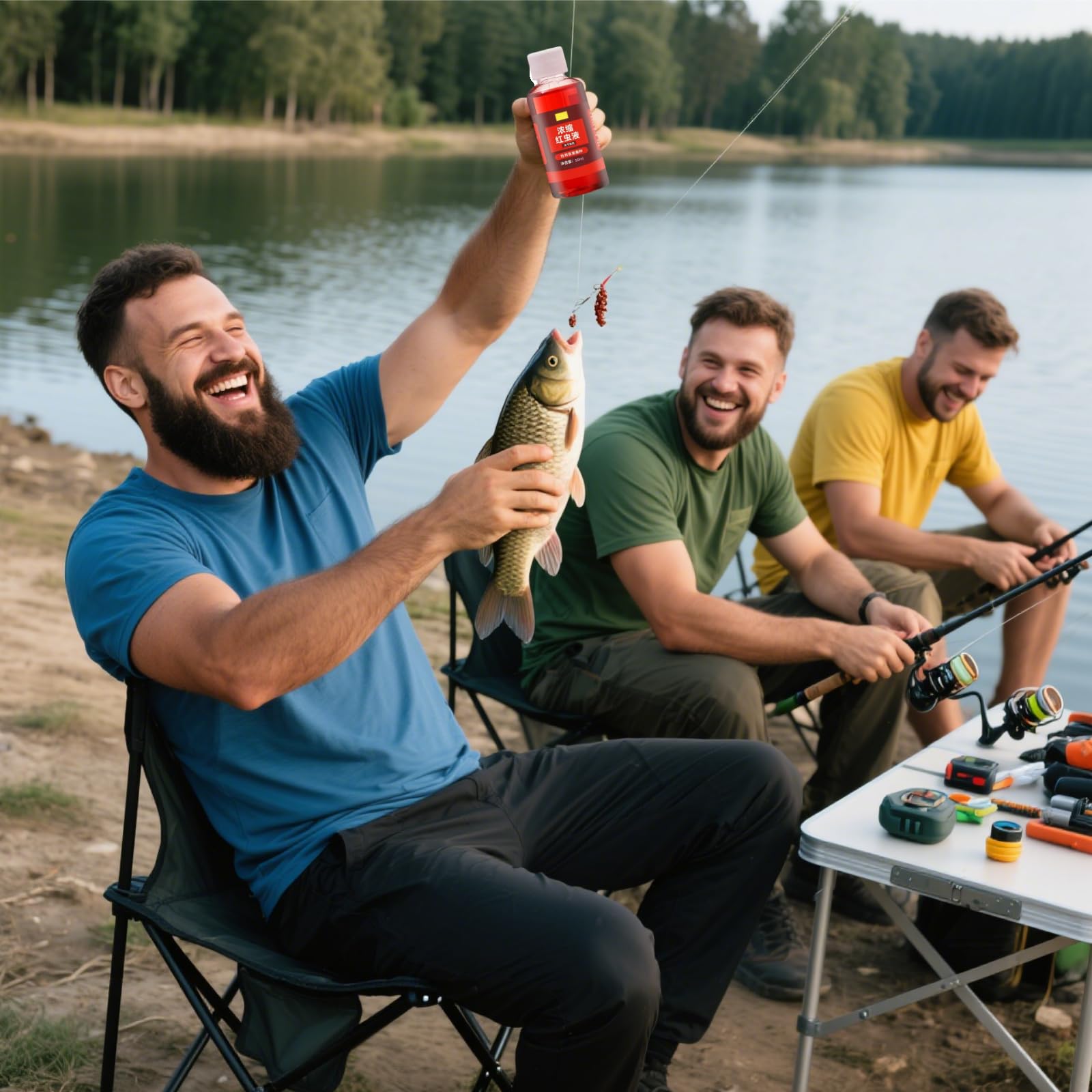 Freshwater fishing scene featuring Wintgrea attractant