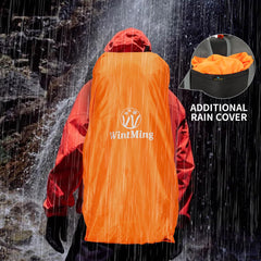 WintMing 75L hiking backpack with rain cover shields gear in wet weather.