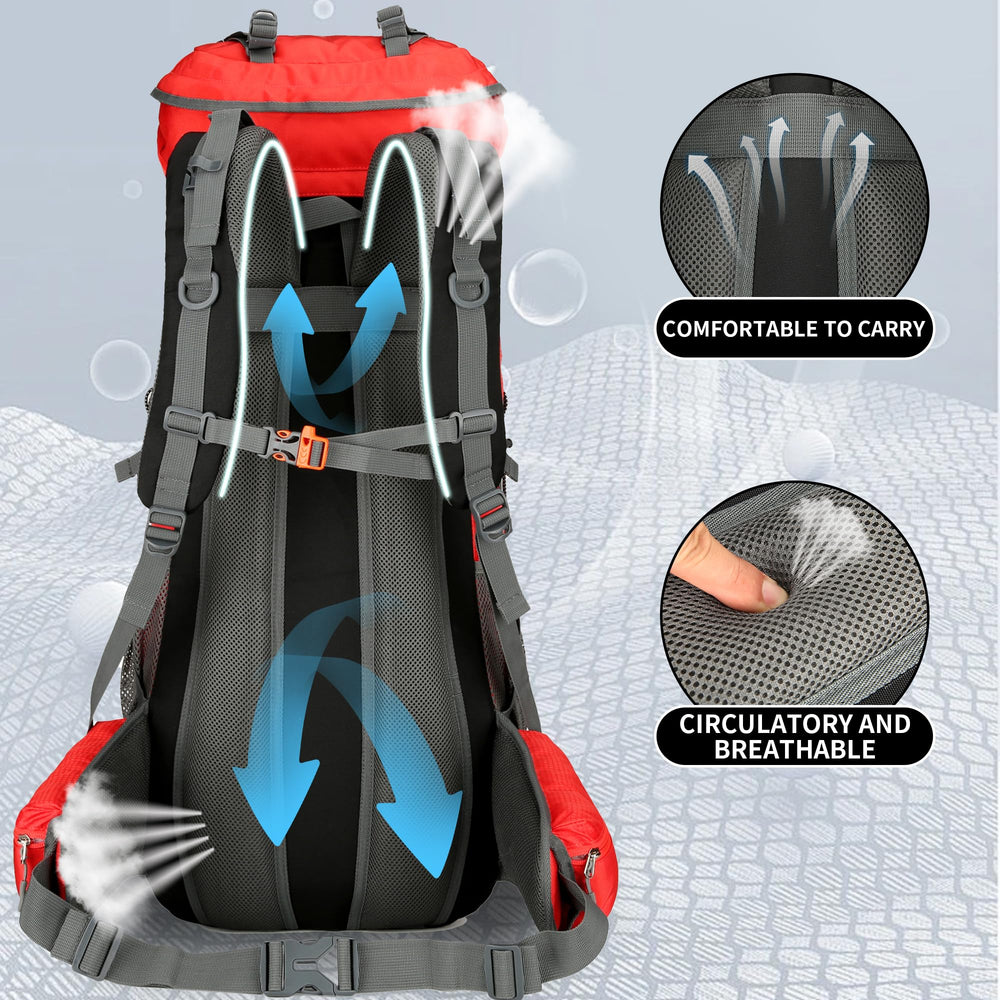 WintMing 75L hiking backpack waist belt aids balanced load distribution.