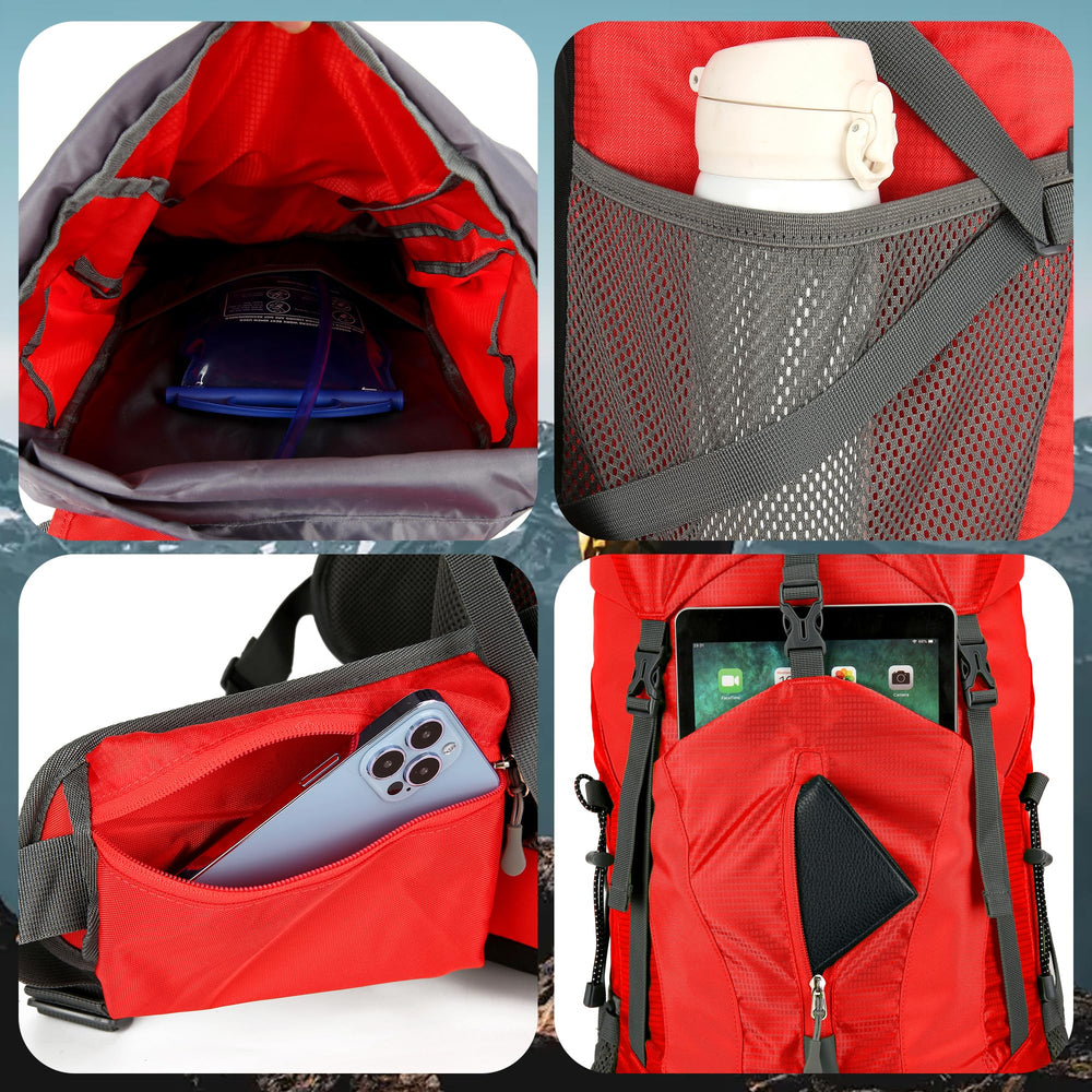 WintMing 75L hiking backpack water-bladder pocket enables easy on-trail hydration.