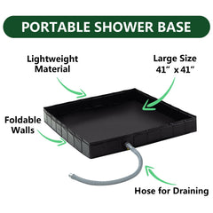 Wintogo shower pan elevates feet off ground for cleaner, drier showers outdoors