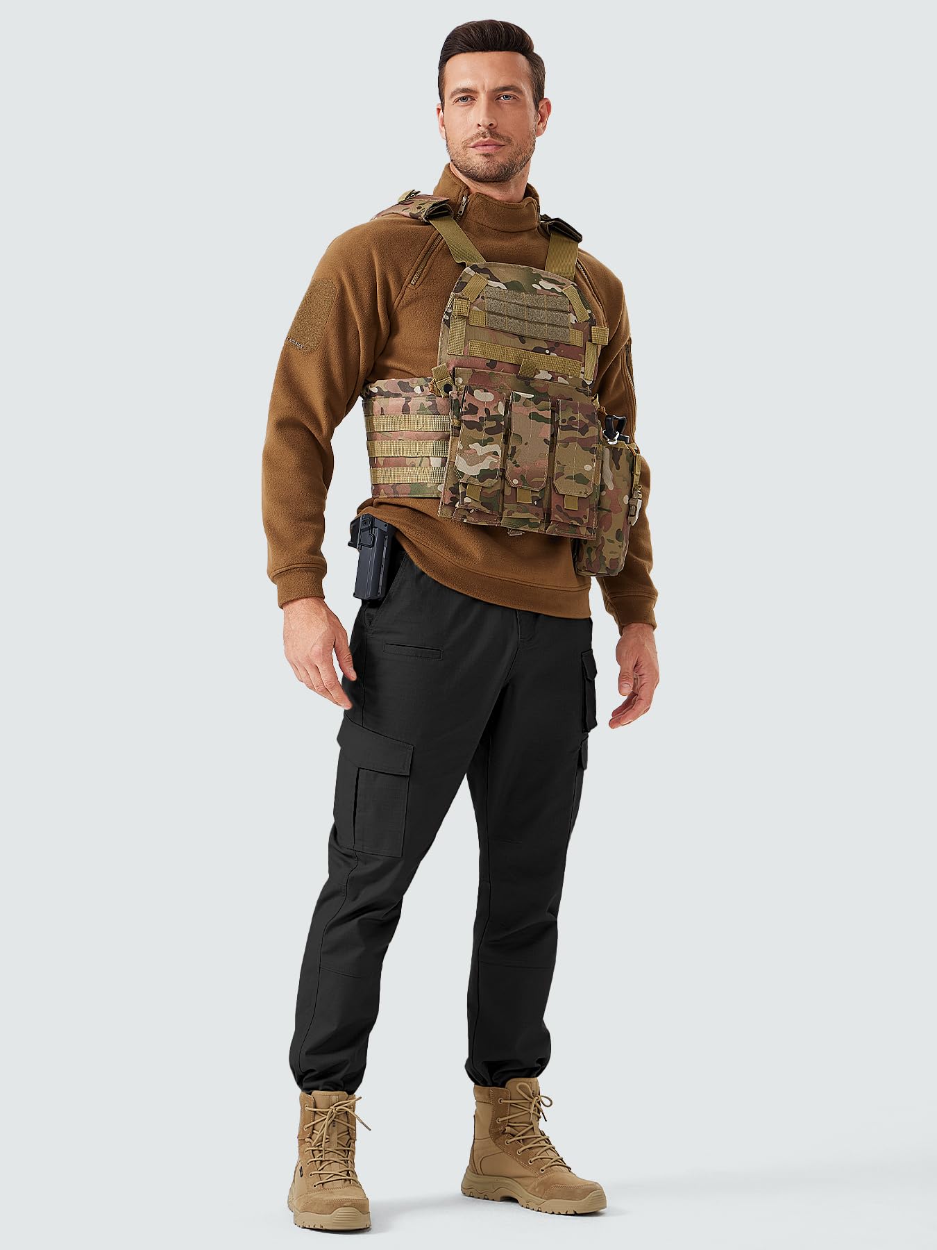 Winvote black cargo pants close-up highlights rugged build for daily wear
