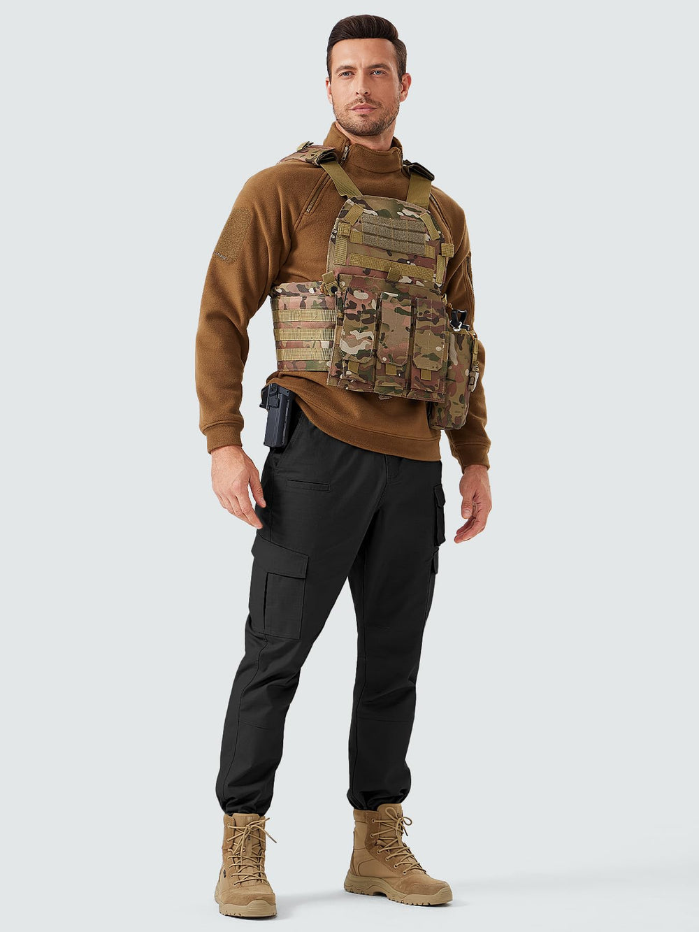 Winvote black cargo pants close-up highlights rugged build for daily wear