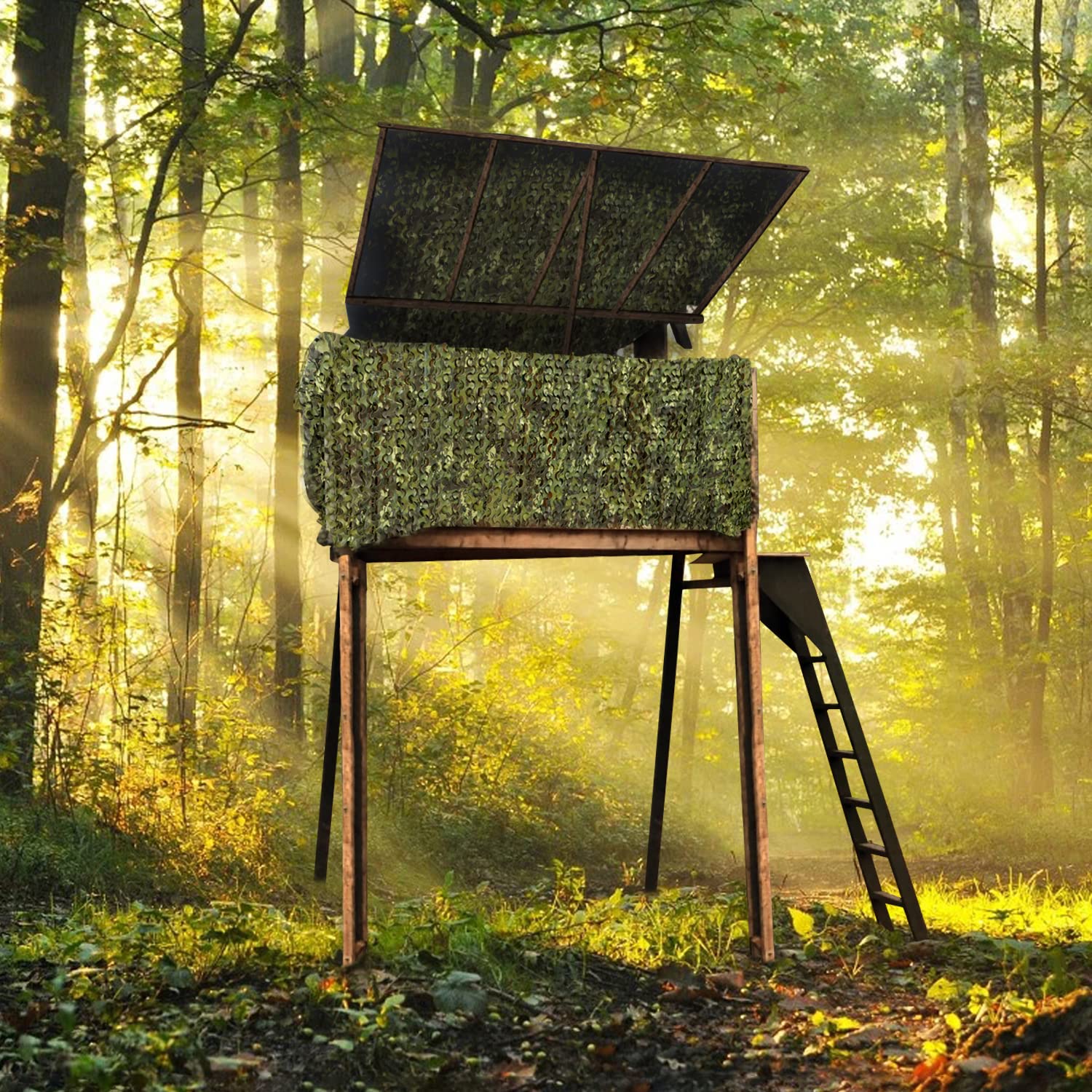 WINWAY camo netting multi-use setup for hunting garden pergola or car cover.