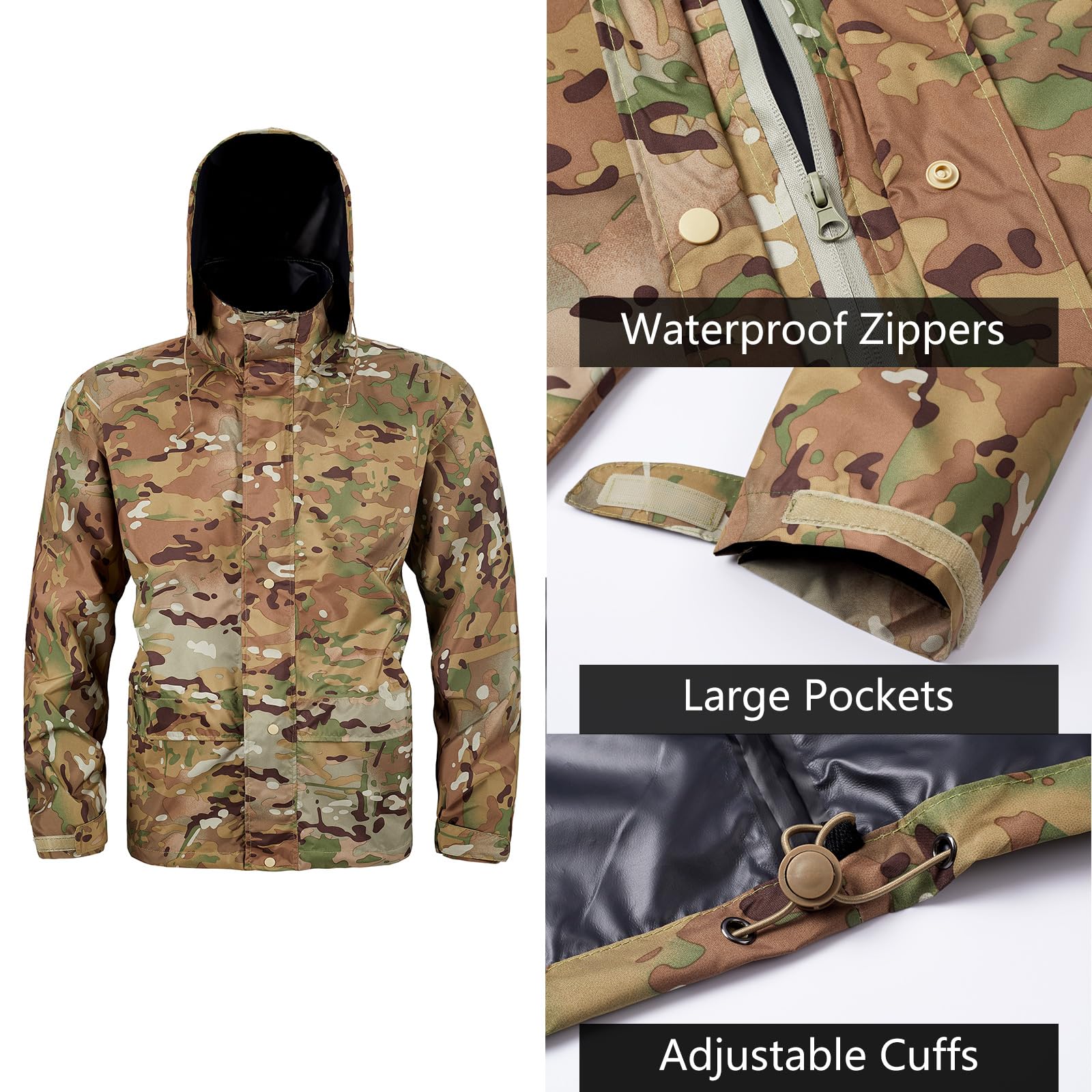WINWAY rain suit carry bag and pockets emphasize convenient storage during travels.