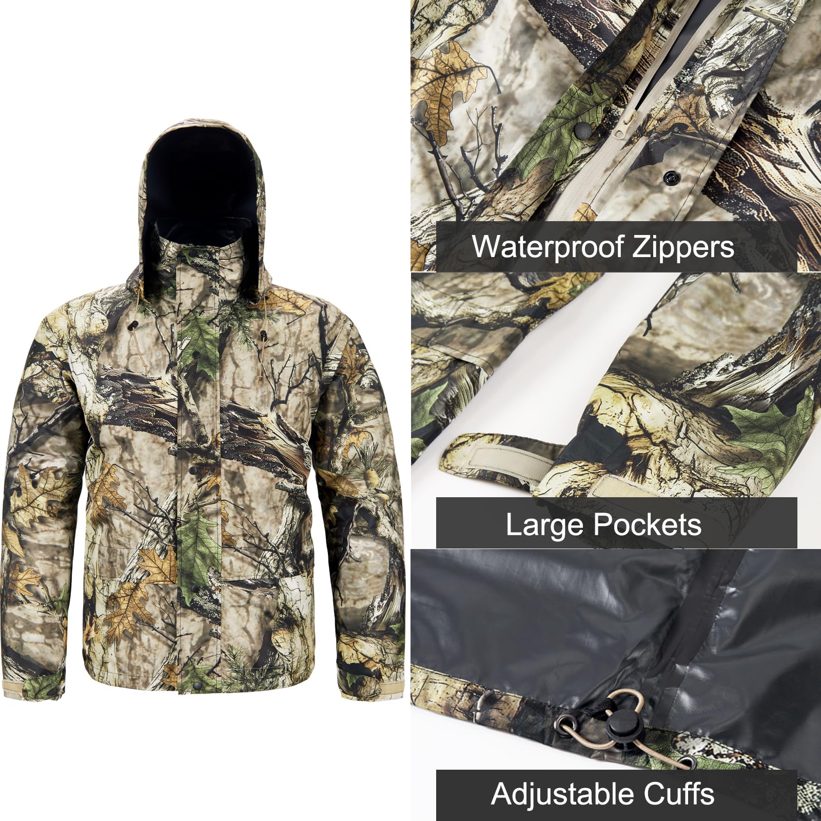 WINWAY rain hood on WINWAY suit demonstrating adjustable fit for rain protection.