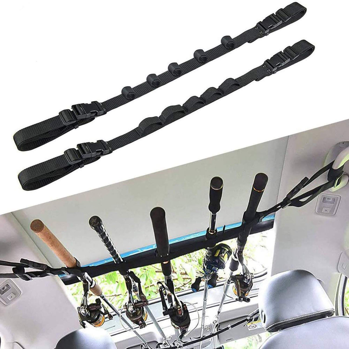 Winwon Vehicle Fishing Rod Rack installed inside SUV keeps rods secure during travel.