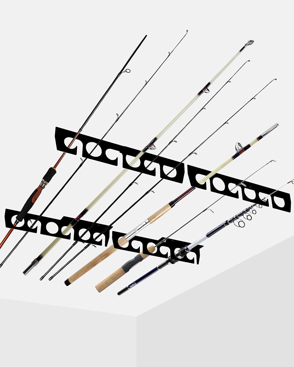 WIPHANY 12-rod fishing rod rack in black powder-coated steel