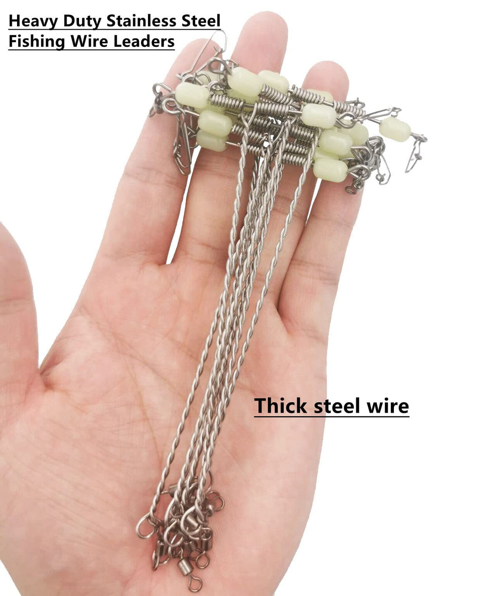 Wire trace leader with snap and luminous glow beads