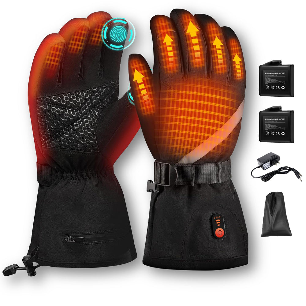 WirelessFinest heated gloves front view, showcasing waterproof exterior for winter warmth.