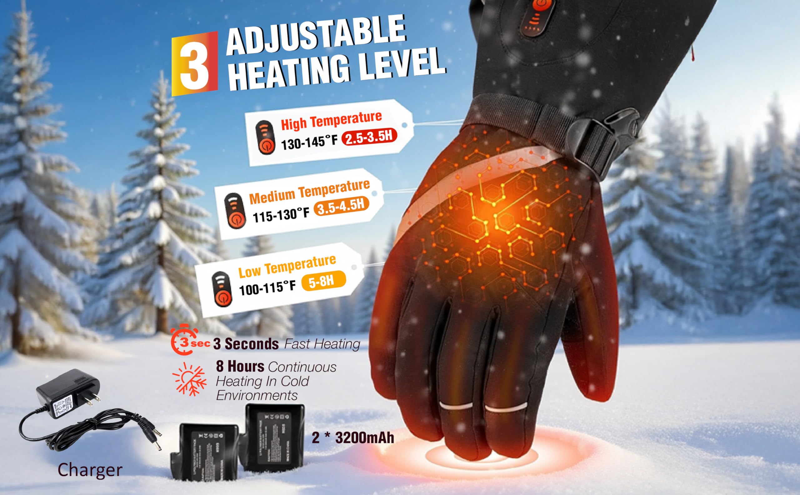 WirelessFinest heated gloves non-slip palm enhances grip in slippery conditions.