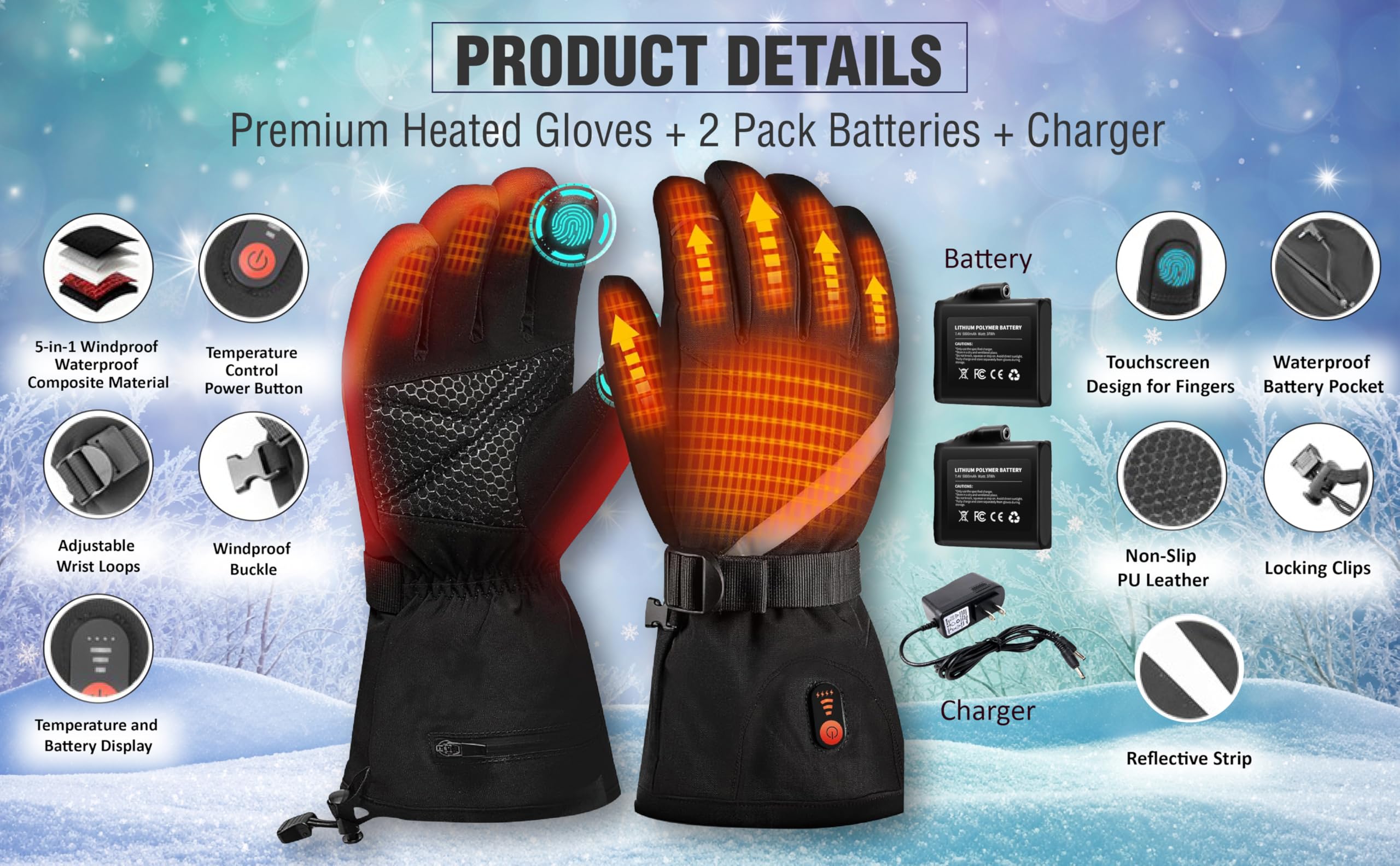 WirelessFinest heated gloves touchscreen fingertips enable phone use in cold.