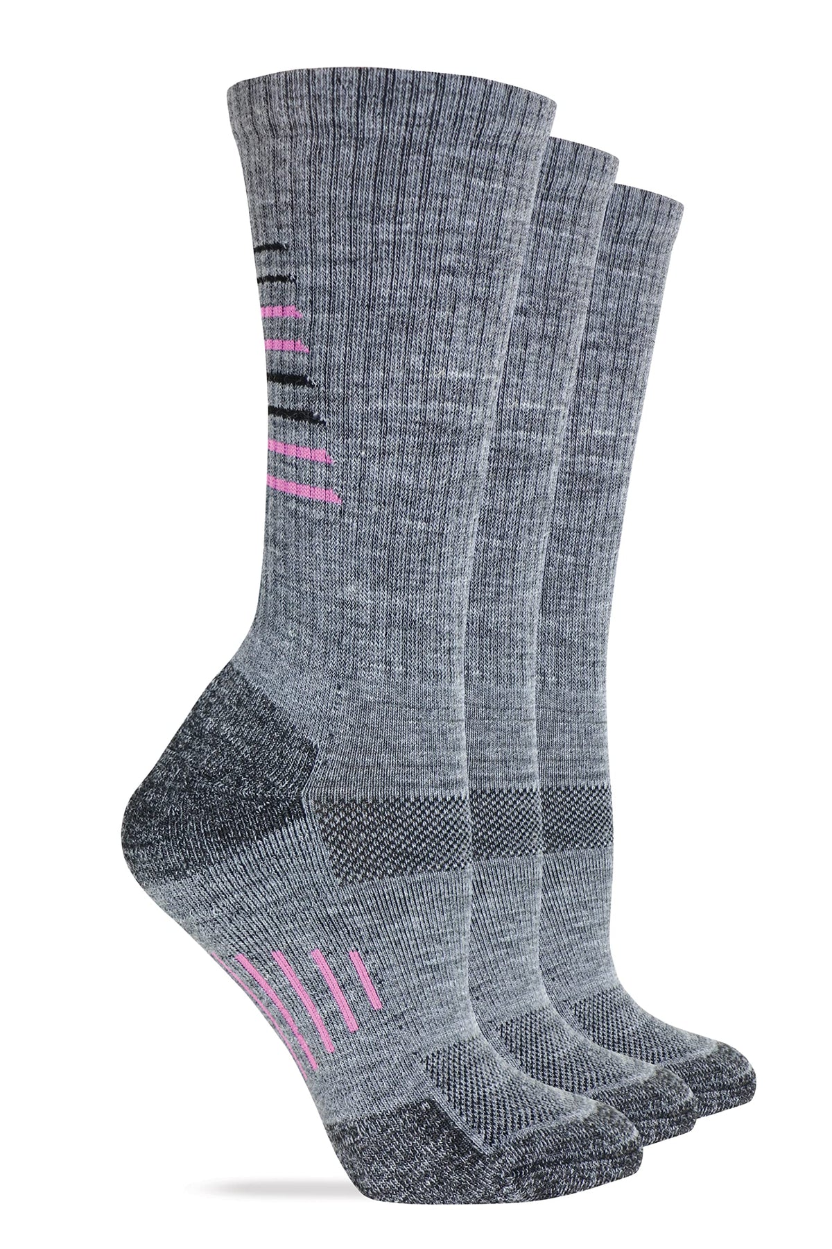 Wise Blend Ladies Merino Wool Blend Seamless Toe Hiker Crew socks in charcoal offer all-day comfort.