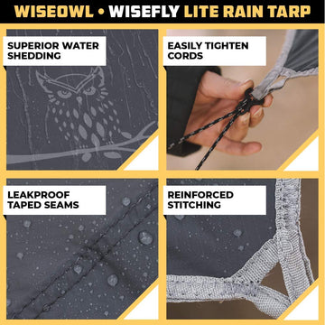 Wise Owl aluminum tent stakes and pouch secured in rugged ground conditions.