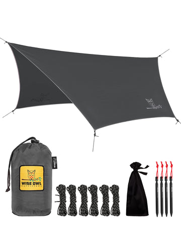 Wise Owl Outfitters hammock rain fly setup enabling quick shelter for hammock camping.