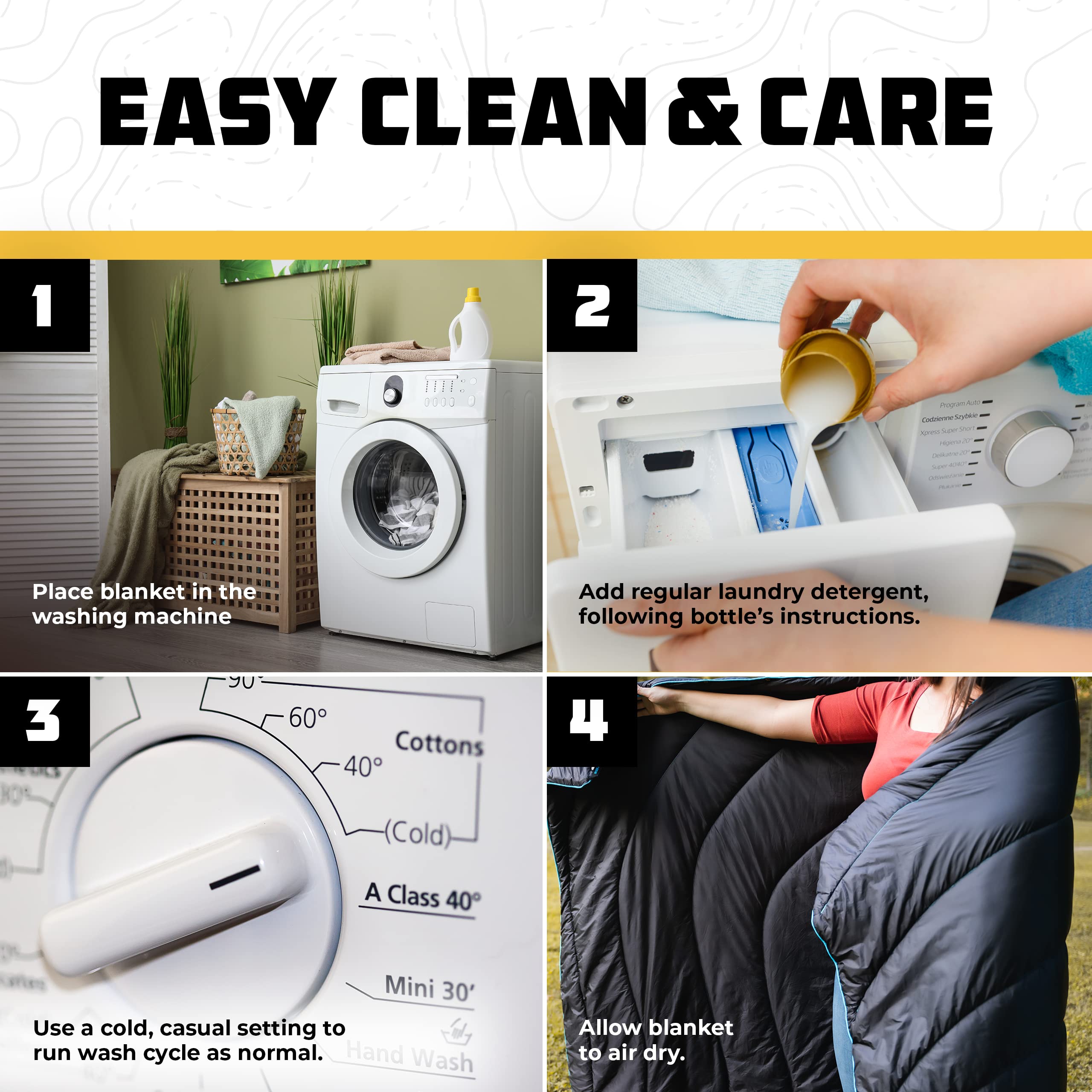 Wise Owl Outfitters blanket demonstrating easy-care machine wash