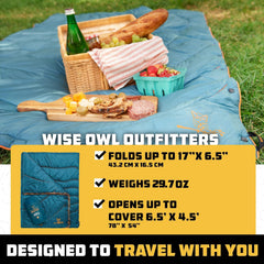 Wise Owl Outfitters blanket showing water-resistant shell in wet conditions