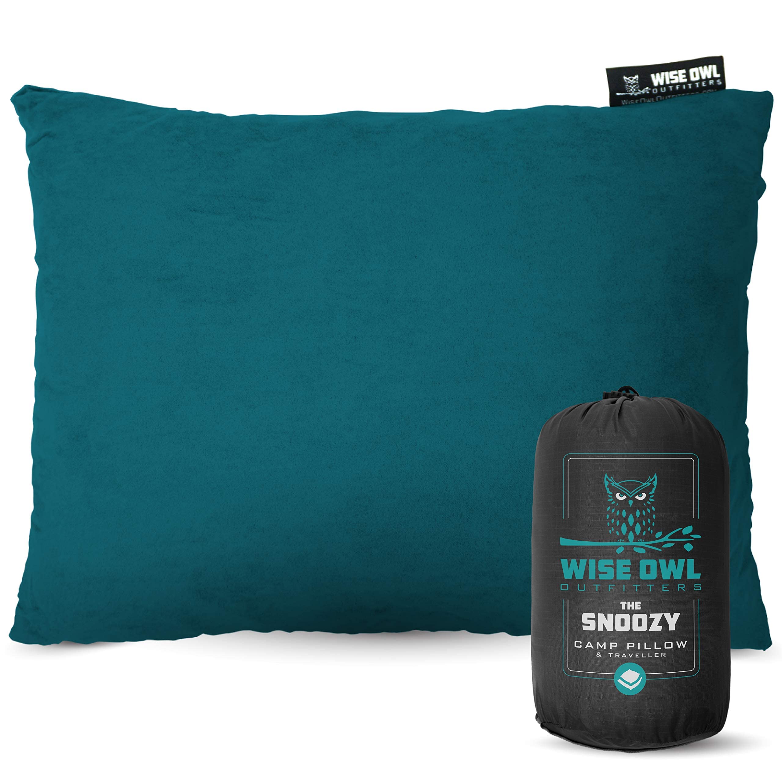 Wise Owl Outfitters camping pillow compact design supports travel comfort on planes and trips.