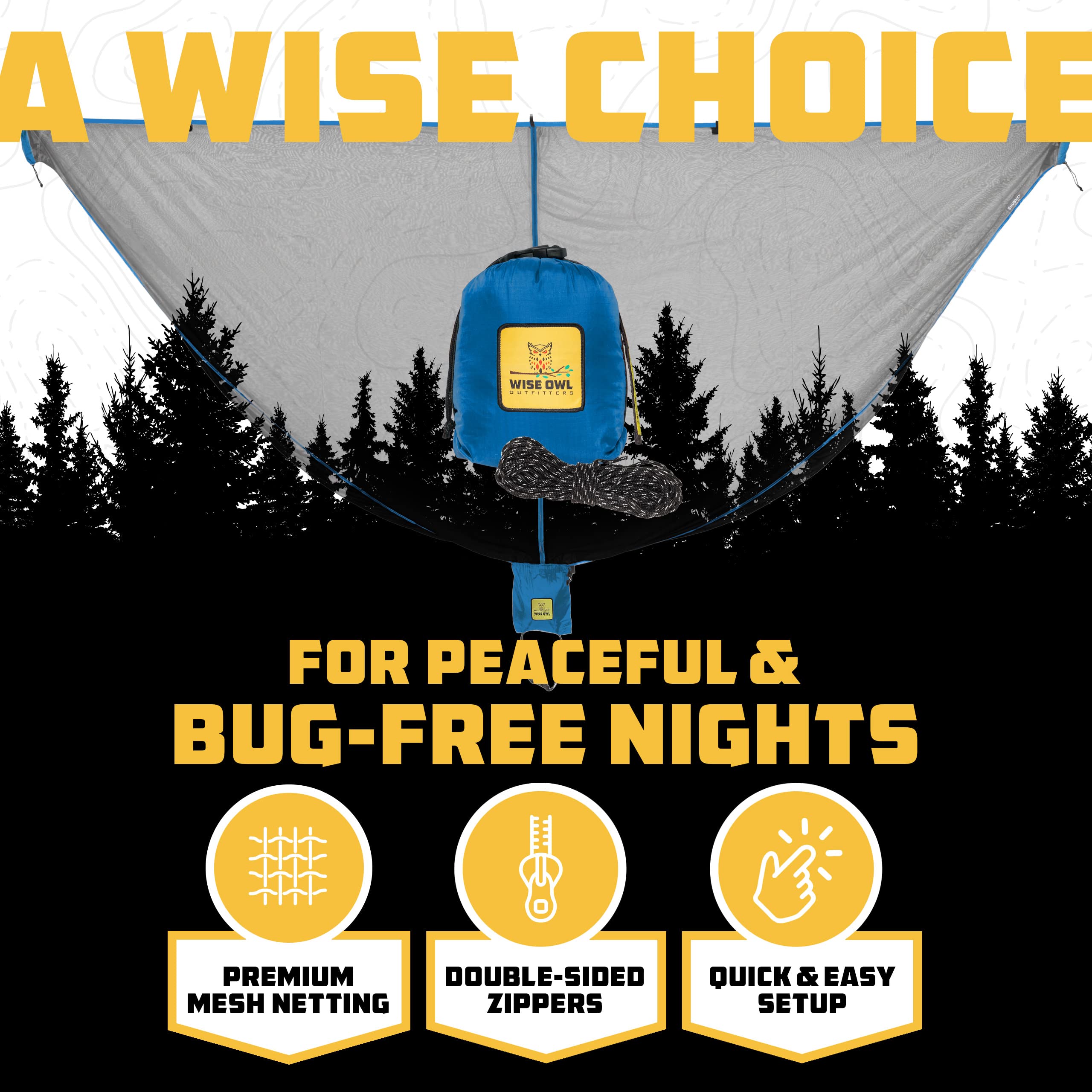 Wise Owl Outfitters hammock bug net blocks insects during campsite night.