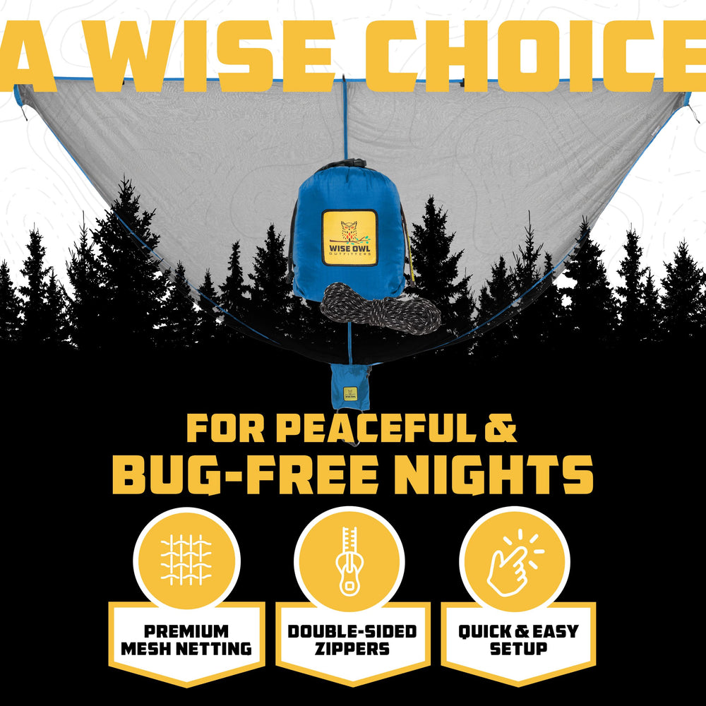 Wise Owl Outfitters hammock bug net blocks insects during campsite night.