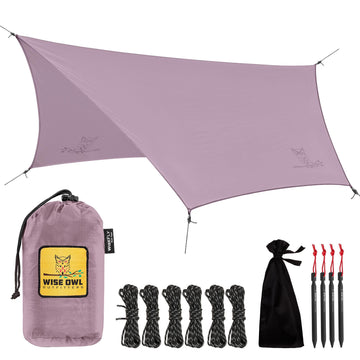 Wise Owl Outfitters hammock rain fly folded in pack for ultralight shelter