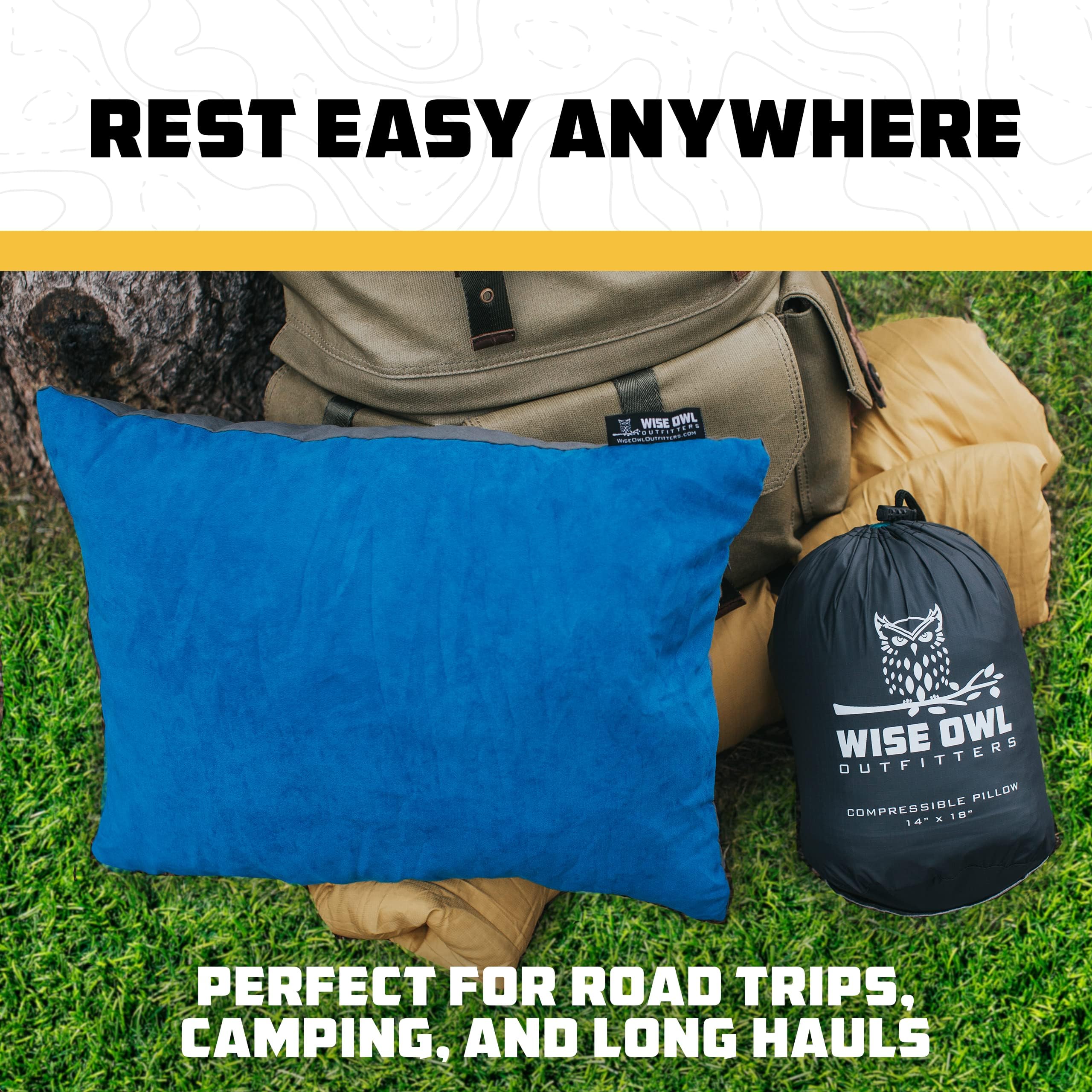 Wise Owl Outfitters hiking and backpacking friendly, lightweight travel pillow.
