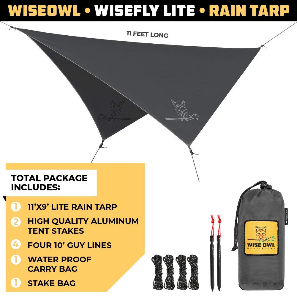 Wise Owl Outfitters rain fly assembly parts laid out for quick, reliable setup