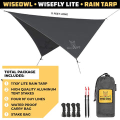 Wise Owl Outfitters rain fly assembly parts laid out for quick, reliable setup