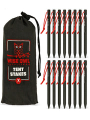 Wise Owl Outfitters tent stakes 16-pack showcased for versatile camping setup.