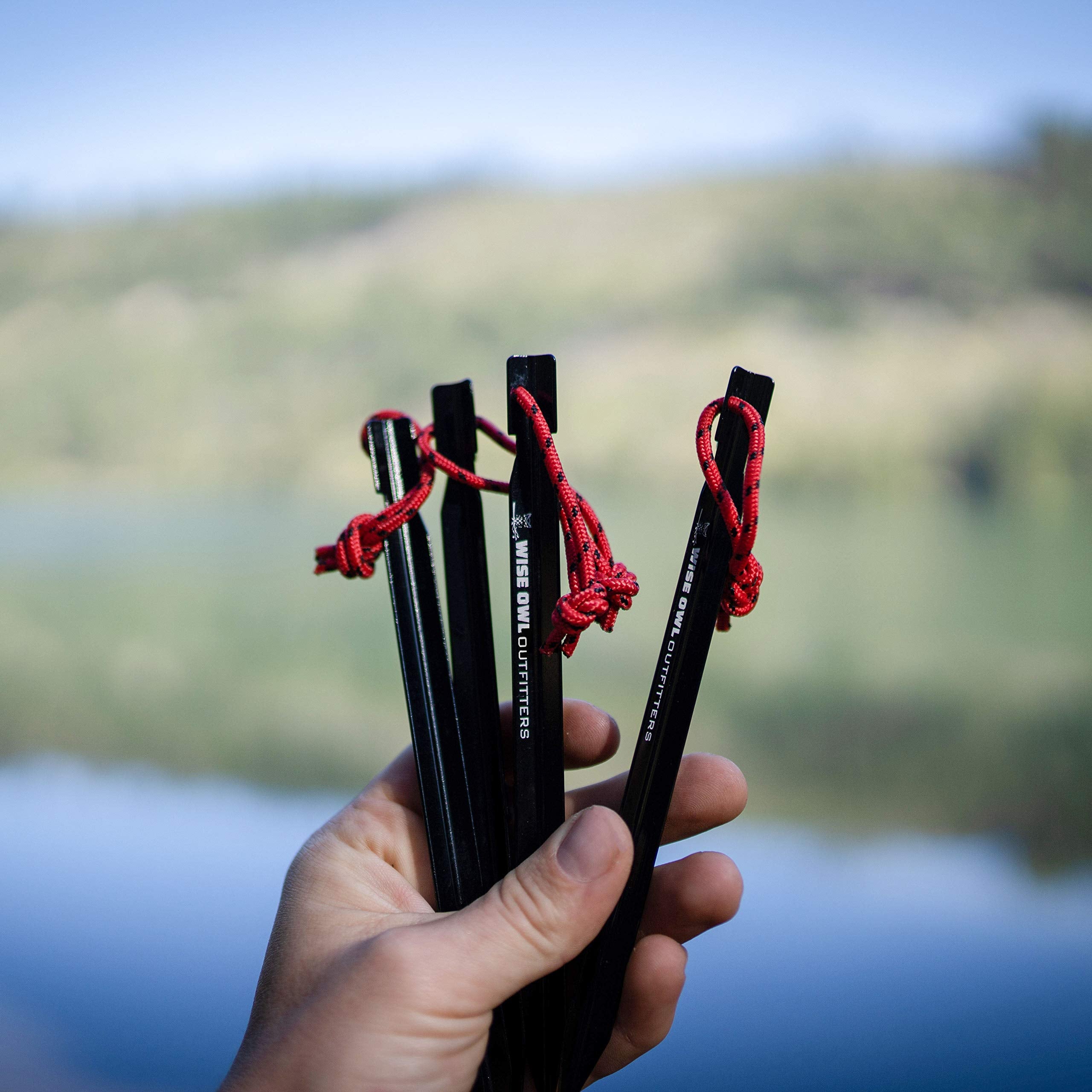 Wise Owl Outfitters rust-resistant 7075 aluminum stakes resist corrosion in damp ground.