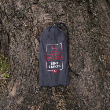 Wise Owl Outfitters ultralight stakes under an ounce ideal for minimalist backpacking.