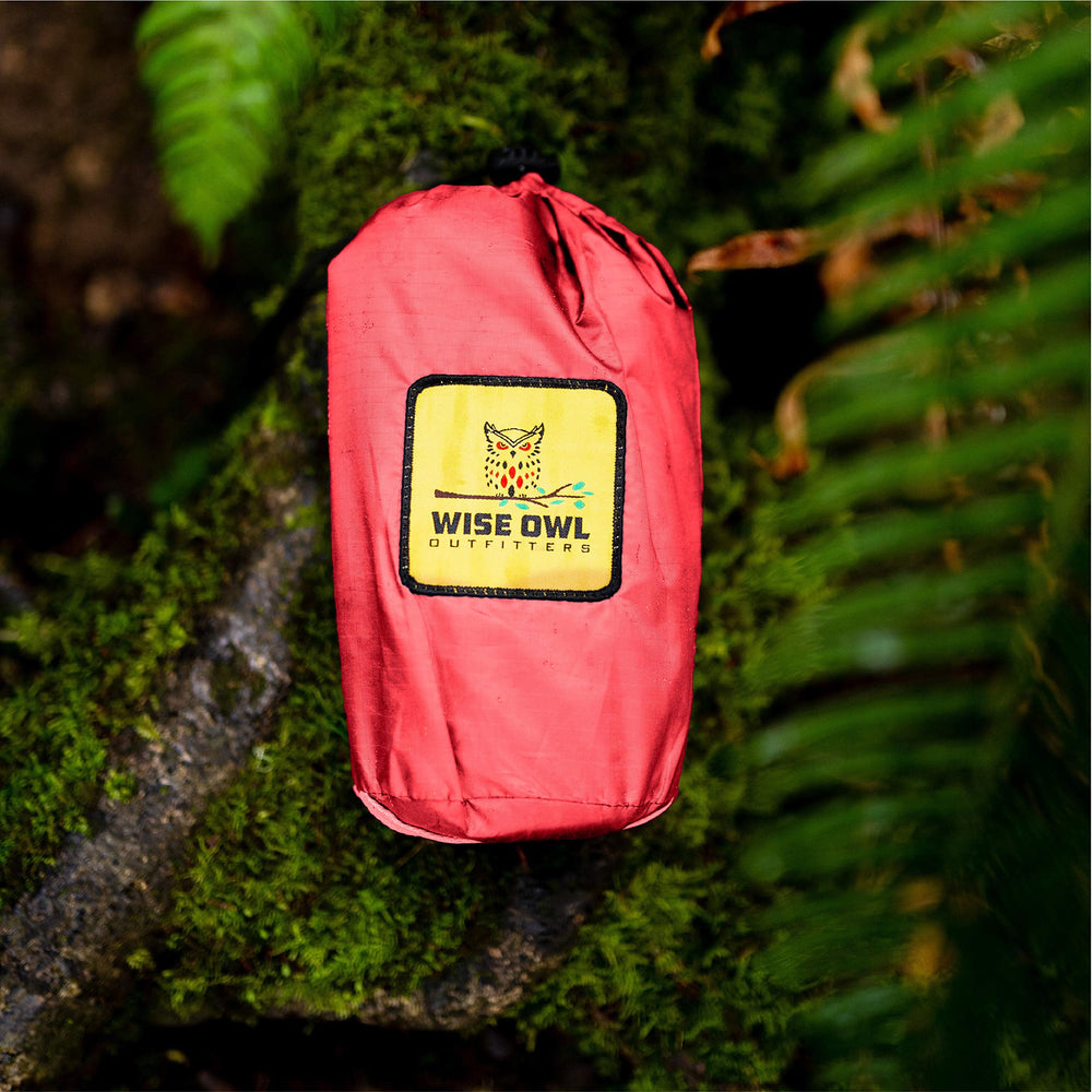 Wise Owl Outfitters travel tarp pack ready for camping trips.
