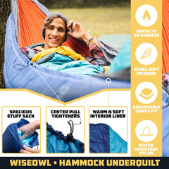 Wise Owl Outfitters underquilt packed in its spacious stuff sack for backpacking