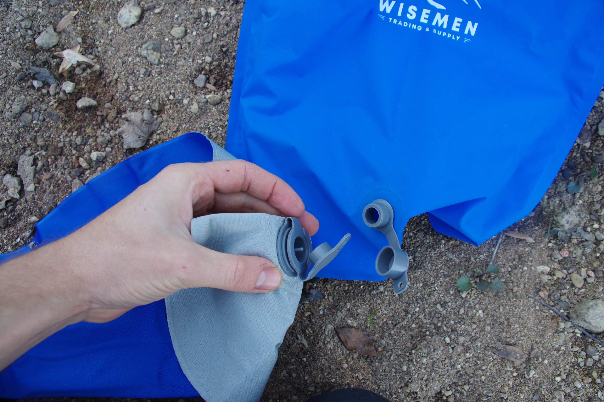 Wisemen Trading inflation bag demonstrates compact, durable design when packed.