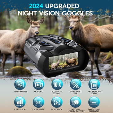 WISHBETY 4K night vision goggles 3.5-inch screen for clear viewing.