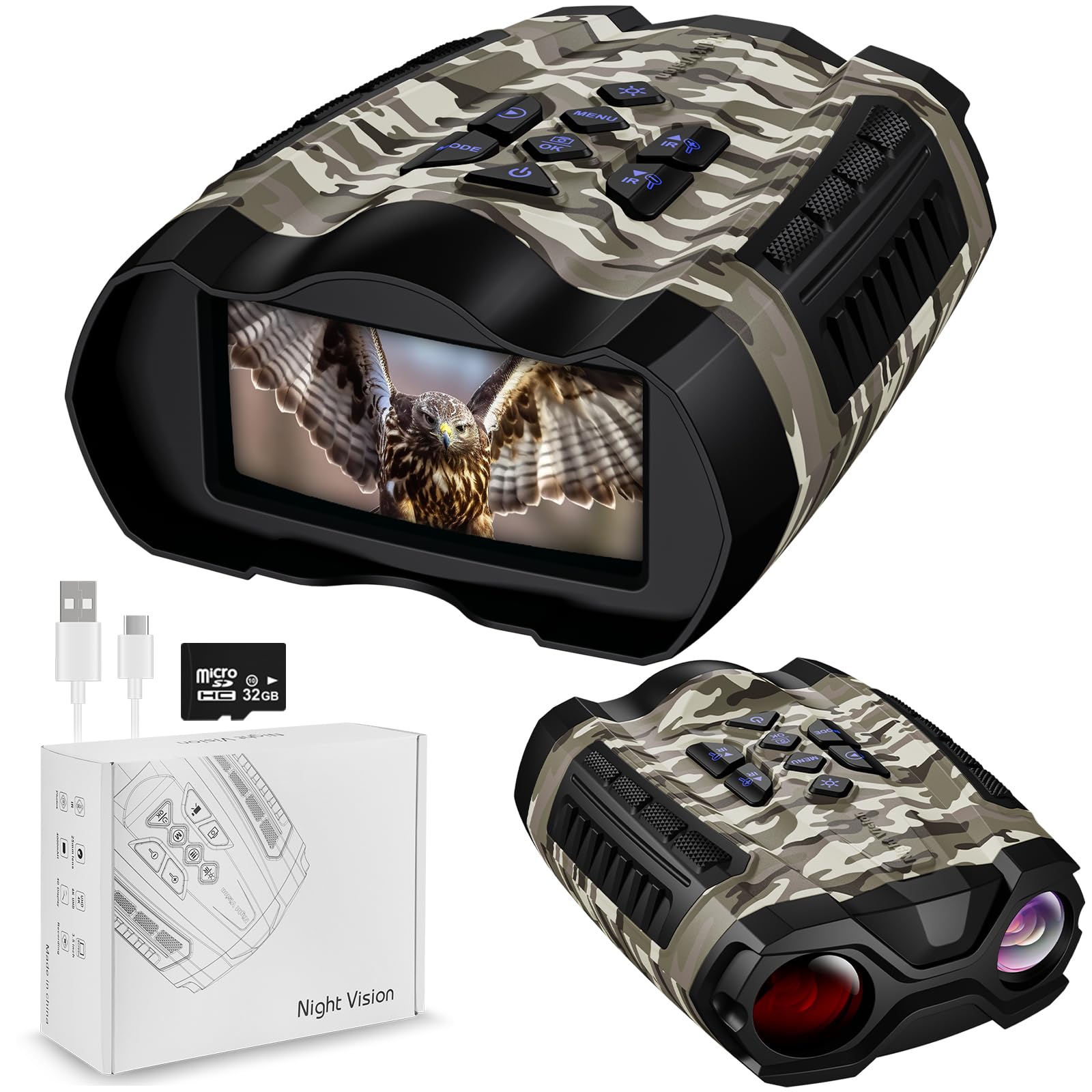 WISHBETY 4K night vision goggles with clear display for nocturnal wildlife viewing.