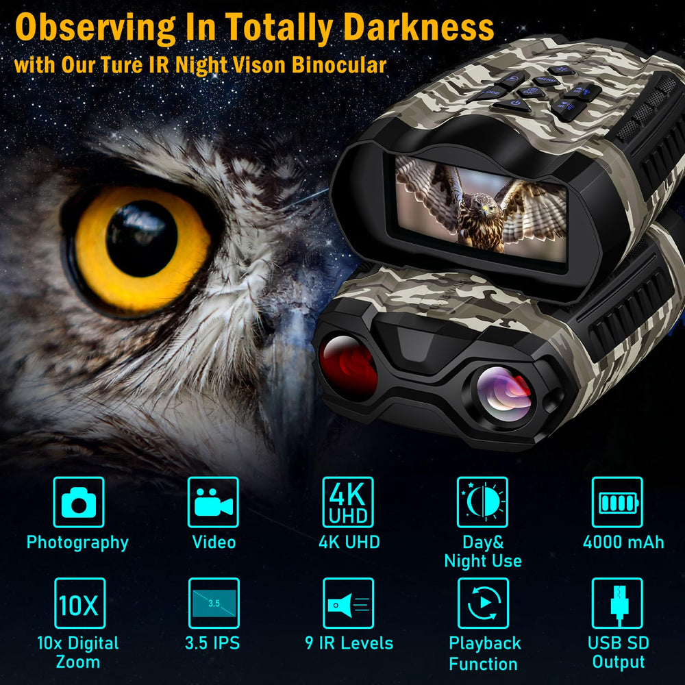 WISHBETY night vision binoculars with a 3.5 inch screen for real-time media review.